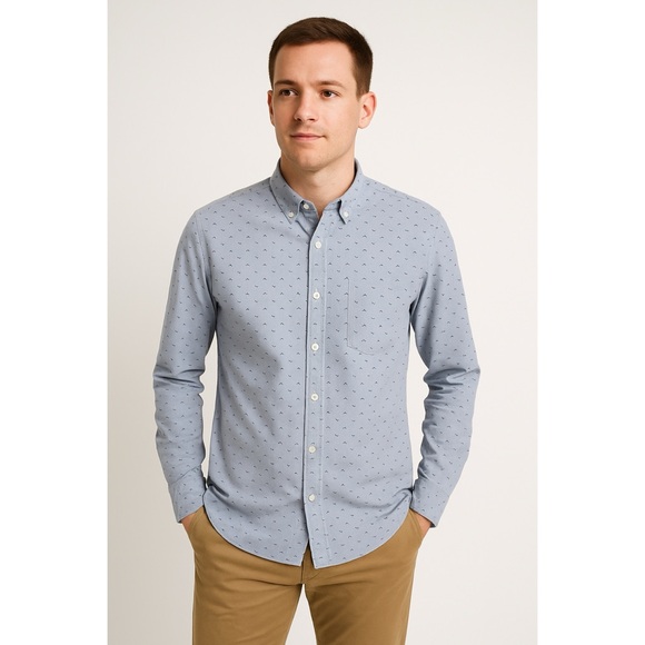 Men’s Native Code Blue Geometric Button Front Cotton Casual Shirt Long Sleeve XL - Picture 1 of 12